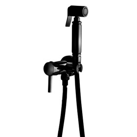 ISA Peonia Black комплект гігієнічний латунний чорний змішувач з кронштейном та гігієнічною лійкою