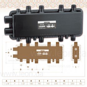 559022 Caleffi гидравлический сепаратор-коллектор 90мм 2+2 Sepcoll