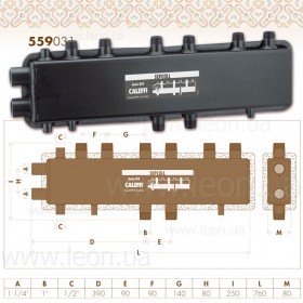 559031 Caleffi гідравлічний колектор-сепаратор 90мм 3+1 Sepcoll