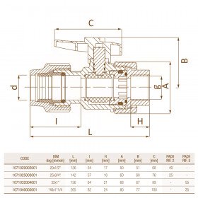 Unidelta 1071 D16-40 фітинги поліпропіленові PP-B компресійні крани кульові перехідні з внутрішньою різьбою