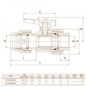 Unidelta 1071 D50-110 фітинги поліпропіленові PP-B компресійні крани кульові перехідні з внутрішньою різьбою
