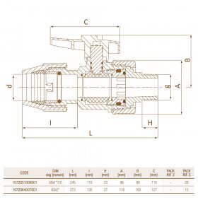 Unidelta 1072 D50-110 PP-B компресійні крани кульові перехідні з зовнішньою різьбою