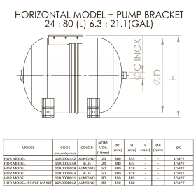 Zilmet Hydro-Plus H 24-50 л горизонтальні розширювальні баки для систем водопостачання максимальний тиск 10 бар підключення 1″ NPT