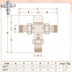 Caleffi 5217 регульовані термостатичні змішувачі з захистом від опіків, фільтром та зворотнім клапаном