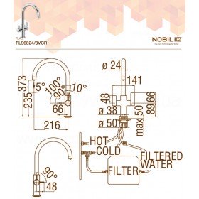 Nobili Flag FL96824/3VCR змішувач кухонний з двома важелями для підключення фільтру осмосу