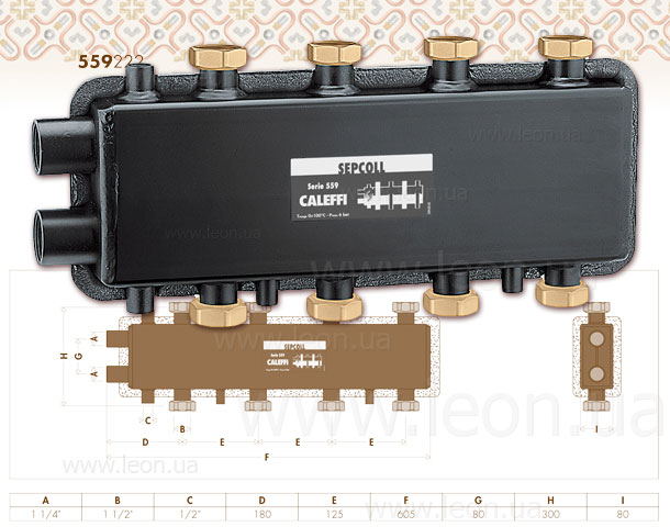 559222 Caleffi гідравлічний колектор-сепаратор 125мм 2+2 Sepcoll