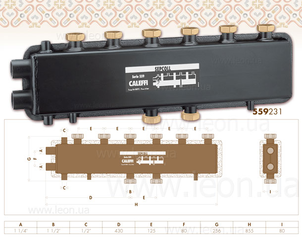 559231 Caleffi гидравлический сепаратор-коллектор 125мм 3+1 Sepcoll