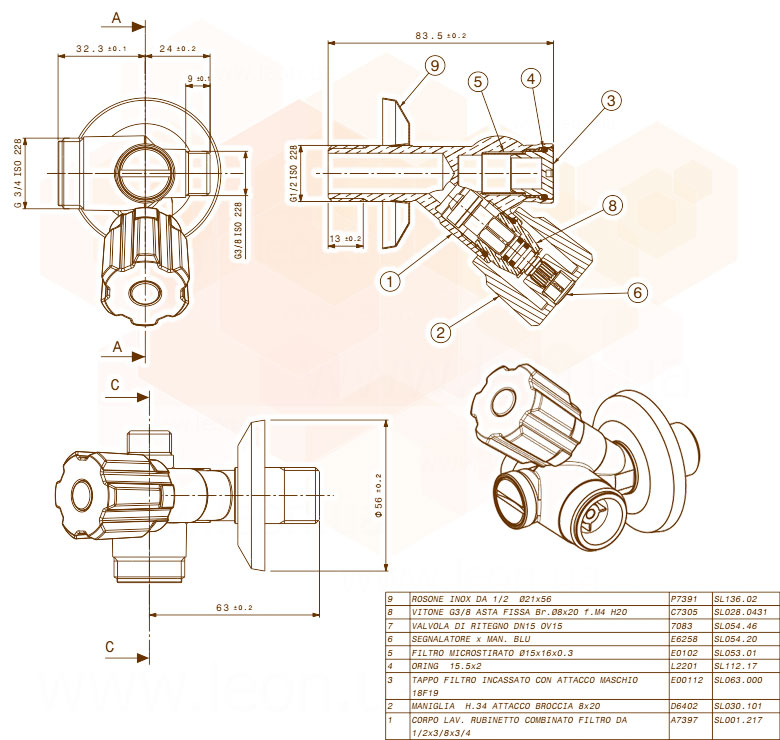 Albertoni D912285SD 1/2х3/8х3/4