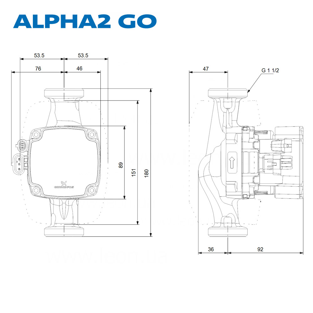Grundfos Alpha2 GO DN 25 180 mm