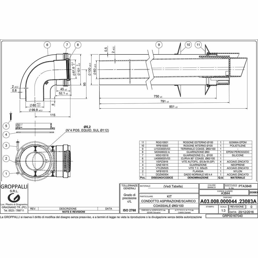 Groppalli A3844 горизонтальний комплект димоходу 60/100