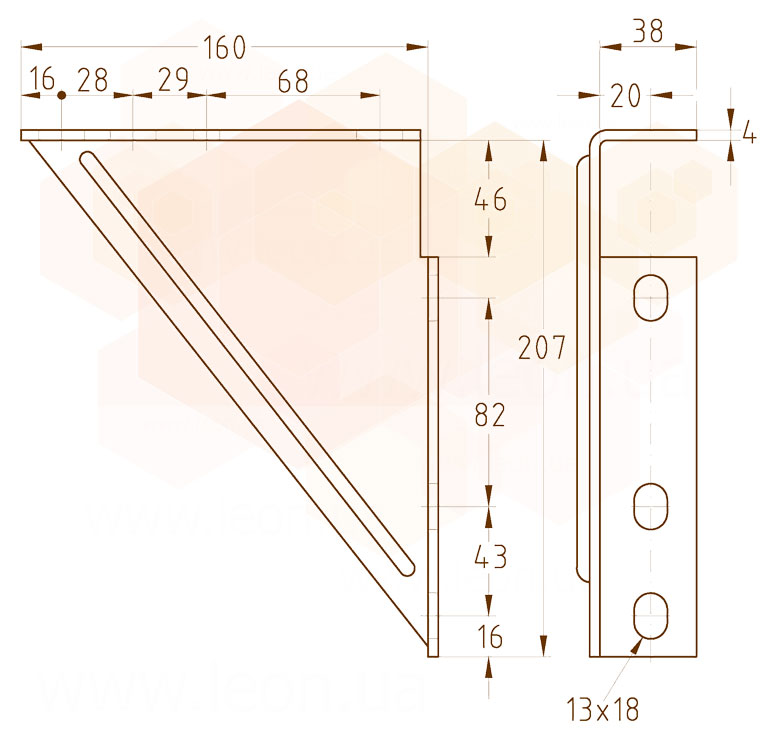 Mupro MPR/MPC кронштейн консольний 207x160