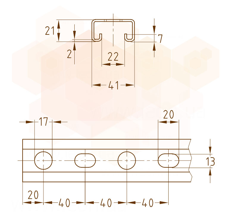 Mupro MPR профиль монтажный 41/21 HDG