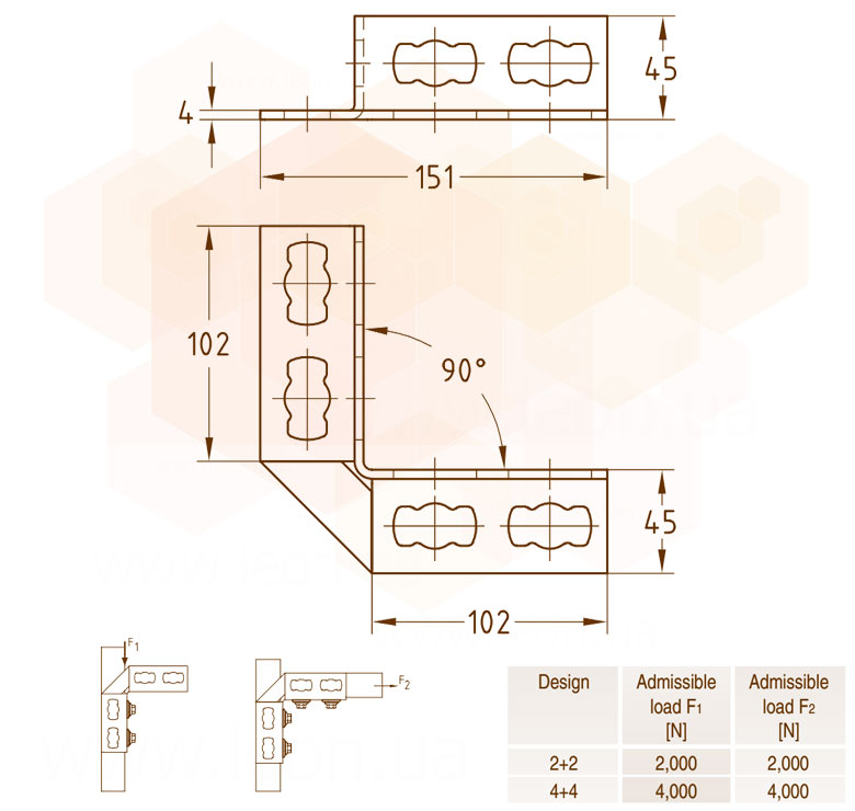 Mupro MPR крепление двупрофильное угловое 4+4 90° S+ HDG