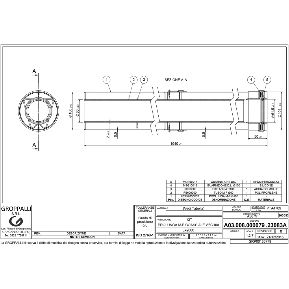 Groppalli A3879 труба димоходу конденсаційна 60/100