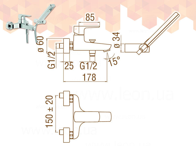 VV103110CR смеситель с душевой лейкой