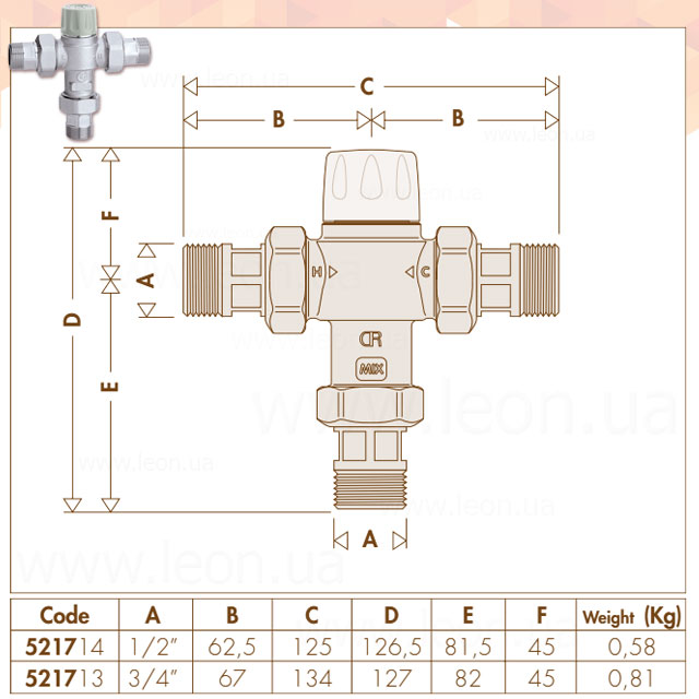 Caleffi 5217 смеситель-термостат