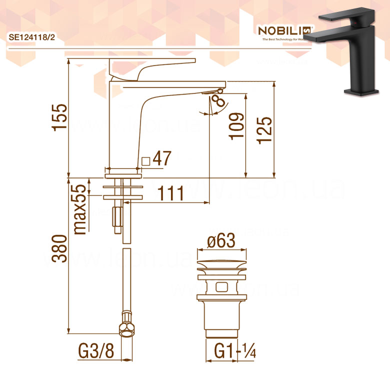 Nobili Seven Black SE124118/2BM смеситель умывальника