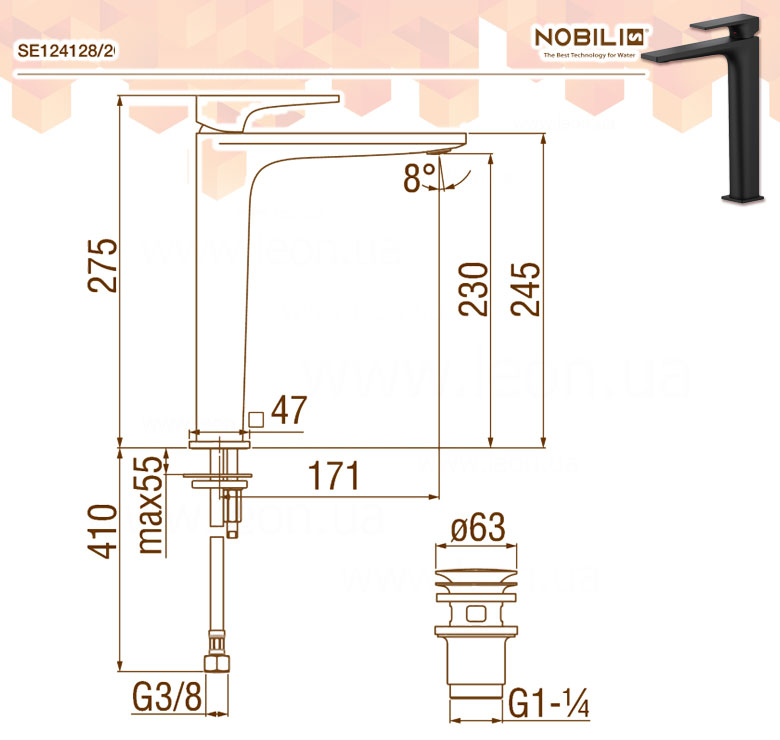 Nobili Seven Black SE124128/2BM змішувач умивальника Nobili